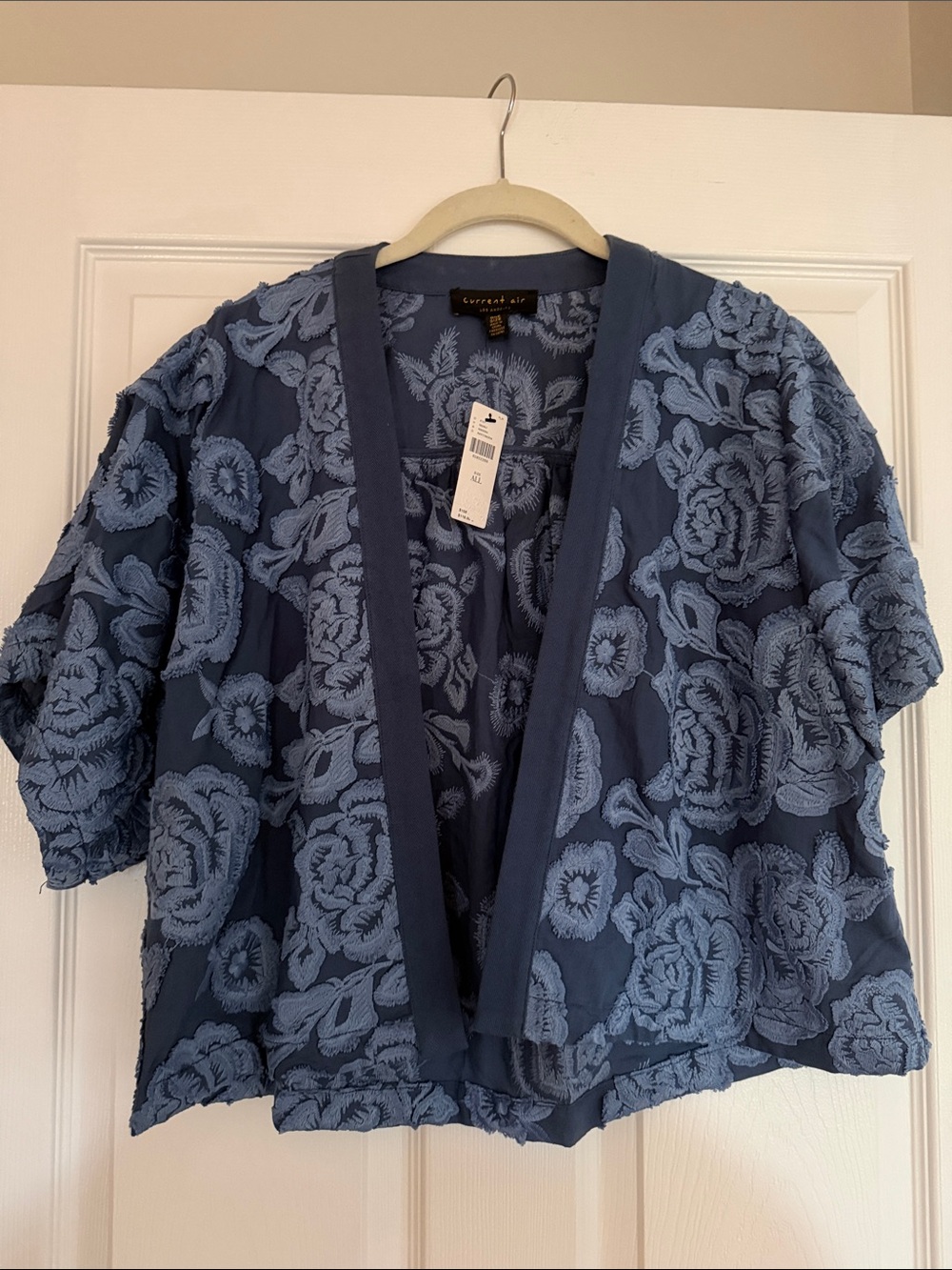 Anthropologie Current Air Navy Blue Embroidered Open-Front Kimono o/s NWT